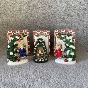 3 World Bazaars Holiday Collection Figurines Swinging Angel Cherub Holiday Tree